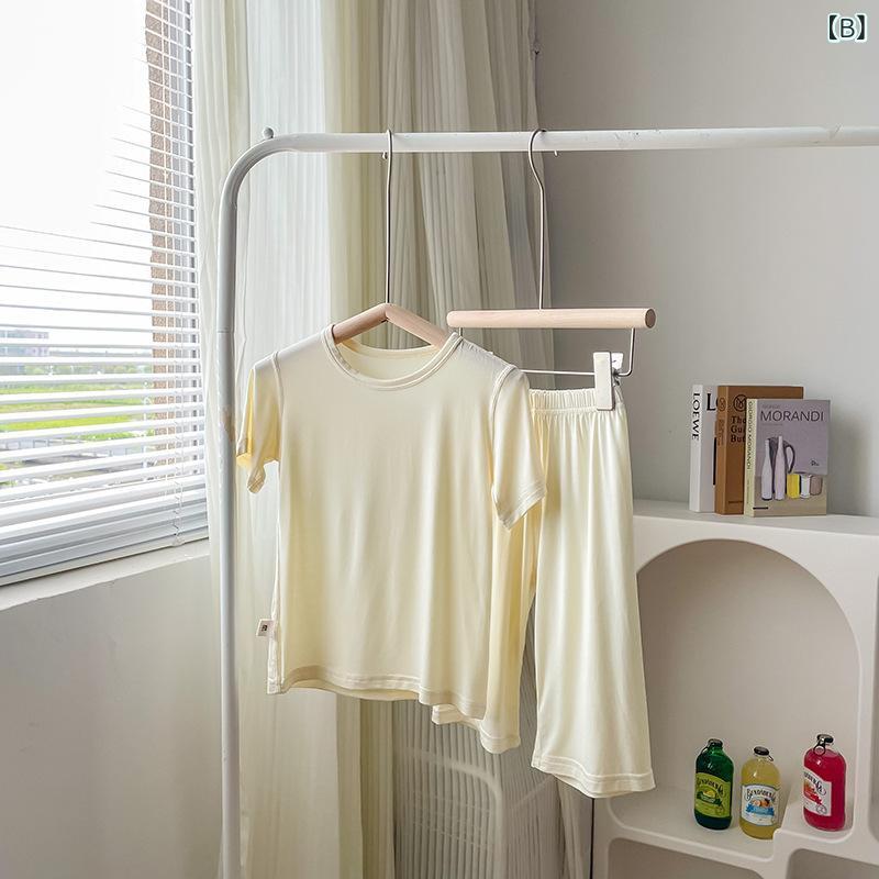 Pyjamas Niños Primavera-Verano Conexión Modal Materiales Semirangulares Semirangulares Manchas delgadas Rápido Secado Suave Armario de la habitación Vestuario para niños Niño Niña Casual — vista 3