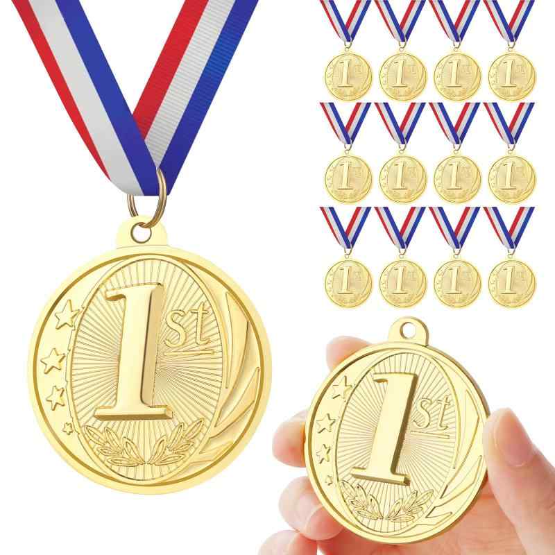 GeeRic 12枚 金メダル 銀メダル 銅メダル 金属製 ストラップ付き 優勝 表彰 運動会 ご褒美 会社 学校 スポーツ大会イベント