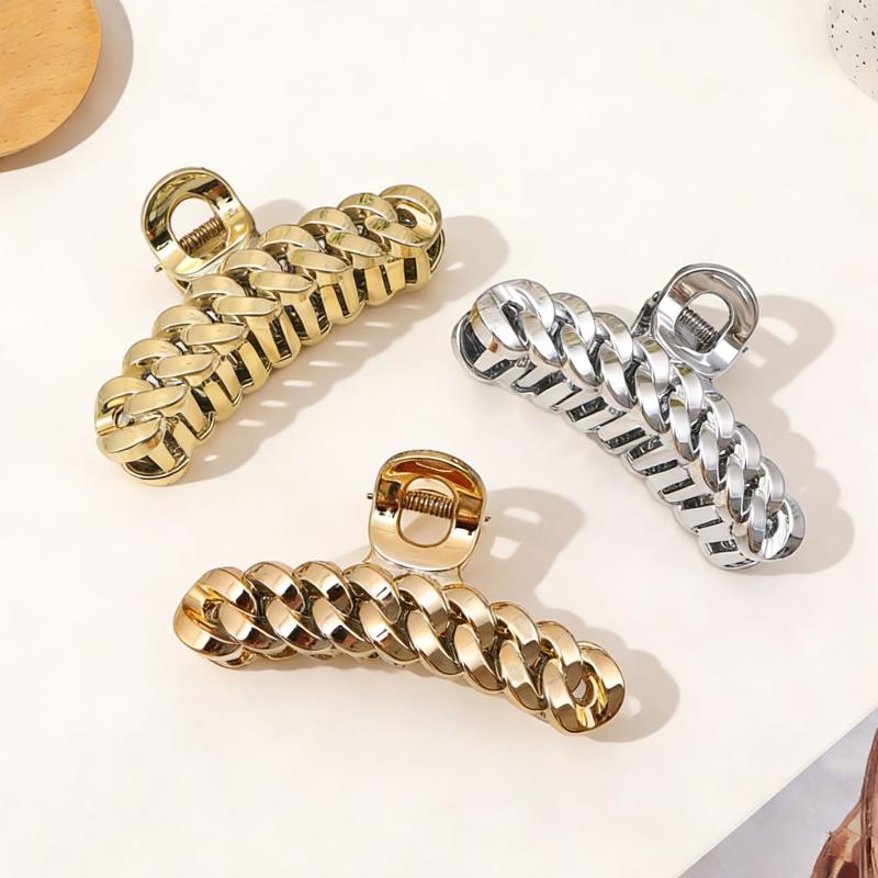 Accessories Supplies - バンスクリップ レディース 大きめ しっかり留まる 多毛 髪留め チェーン ツイスト メタル 電気メッキ加工 まとめ髪 ヘアアクセサリー 上品 きれいめ ゴールド シルバー