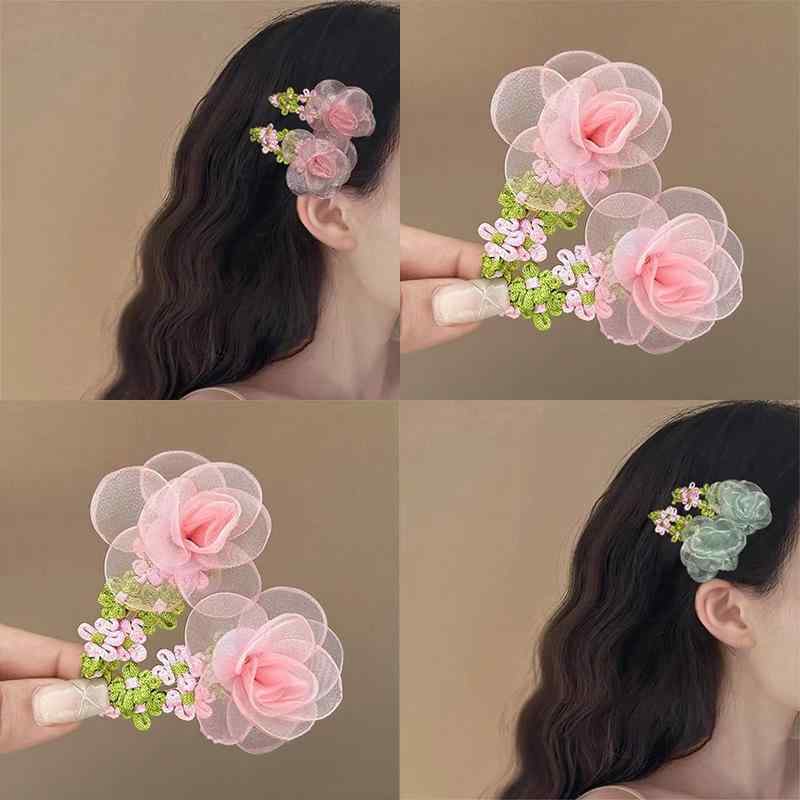 ヘアピン レディース 春夏 カメリア フラワー チュール 前髪用 パッチン留め サイ...