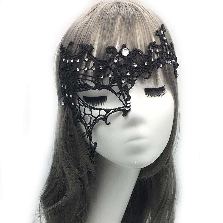 Full Mask - 仮面 レディース 大人用 プリンセス ハロウィン 仮面舞踏会 パーティー コスプレ レース ハーフフェイス 独眼 型崩れ防止 ブラック 上品 エレガント リボン 装飾 イベント 変装 仮装 アイマスク