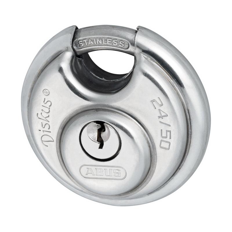ABUS アバス ディスカス ステンレス錠 24IB 50mm 3本キー 24IB/50直径:50mm重量:118gアーム部太さ:6.5mmABUSの原点ともいえる南京錠のDiskus丈夫で耐衝撃性に優れたステンレススチール製