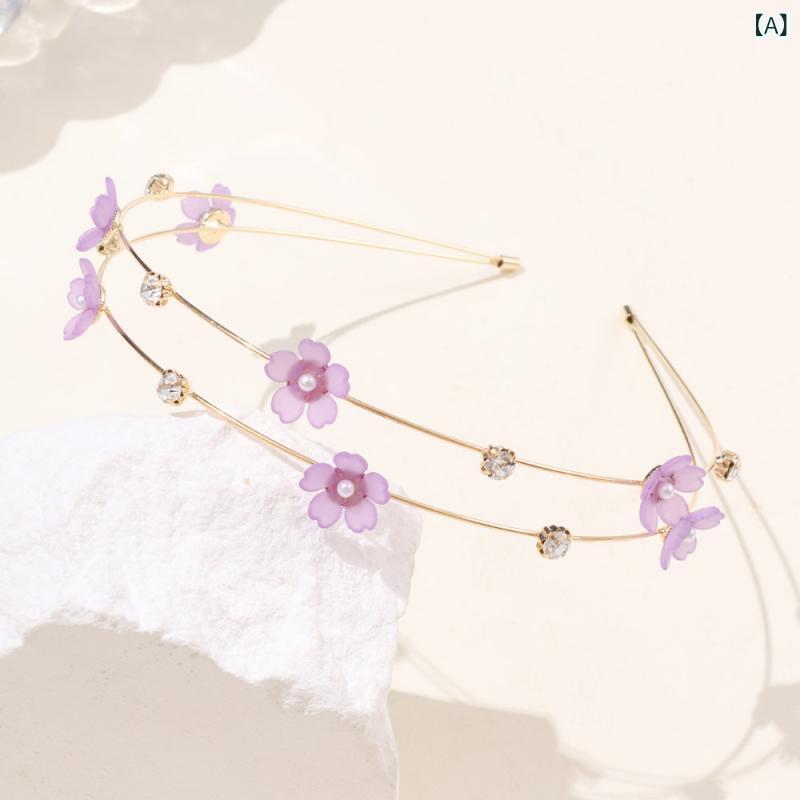 カチューシャ レディース 極細 ダブル パール ラインストーン フラワー 桜 ヘアア...