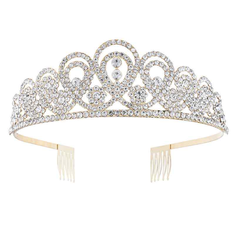 ティアラ レディース 結婚式 ブライダル クラウン ヘッドドレス ヘアアクセサリー キラキラ ラインストーン 華やか 高級感 ウェディング パーティー 二次会 髪飾り プリンセス ゴールド シルバー 電気メッキ加工