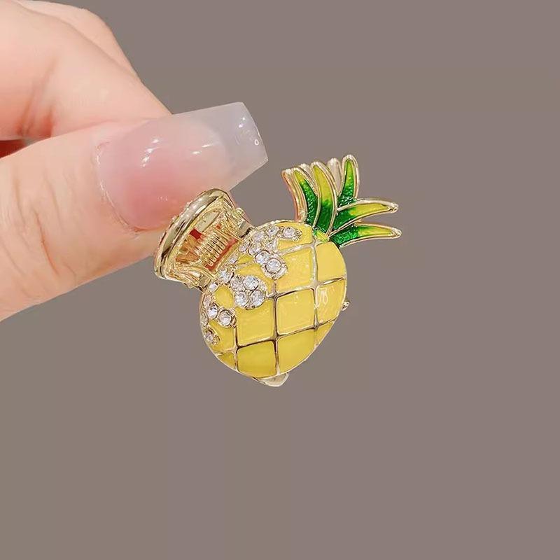 バンスクリップ レディース ミニ 前髪用 ラインストーン キラキラ かわいい フルーツ パイナップル いちご スイカ 小さめ 韓国風 高級感 ヘアアクセサリー 春夏