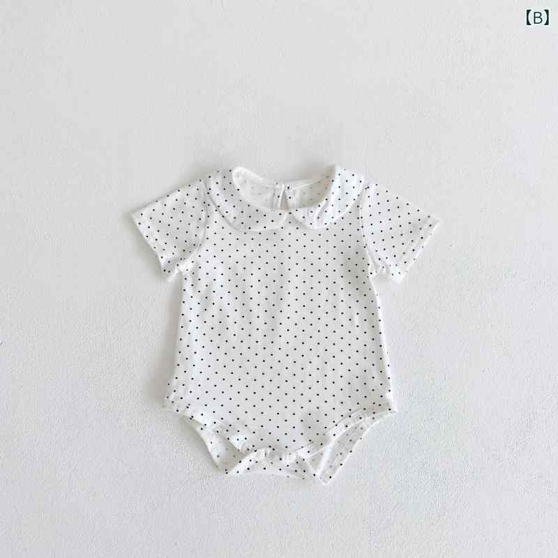 ロンパース 女の子 ベビー 幼児 春夏 ベーシック ドット柄 水玉 付け襟 綿 コット...
