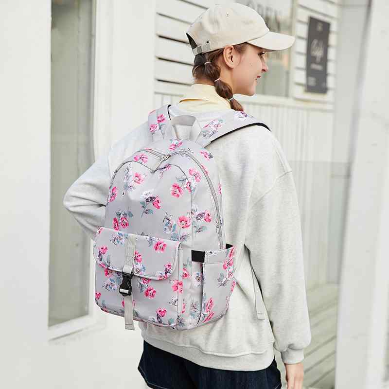 リュックサック レディース 学生 通学 キャンパス ナイロン 軽量 負担軽減 通気性 耐摩耗 花柄 おしゃれ かわいい デイリーユース バックパック ネイビー ブラック ピンク グレー(4.0)
