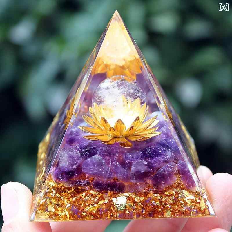 置物 アメジスト クリスタル レジン ピラミッド 風水 パワーストーン ハンドメイド...