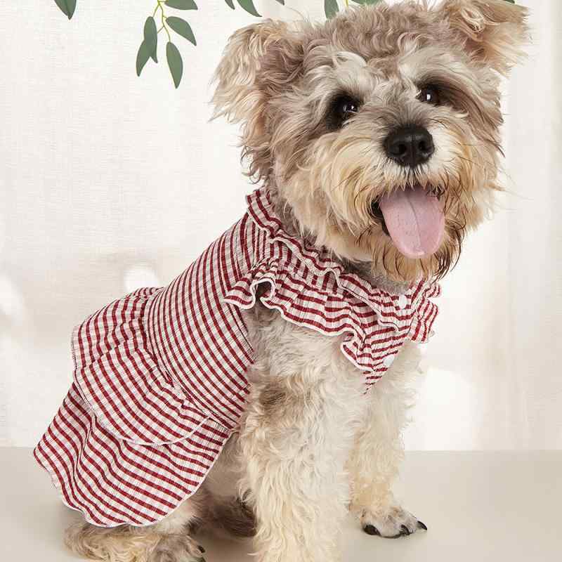 ワンピース 犬猫兼用 ペット用 レッド チェック柄 インスタ風 SNS映え おしゃれ かわいい ドッグウェア キャットウェア カジュアル お出かけ着 ポリエステル ドレス フレアスカート