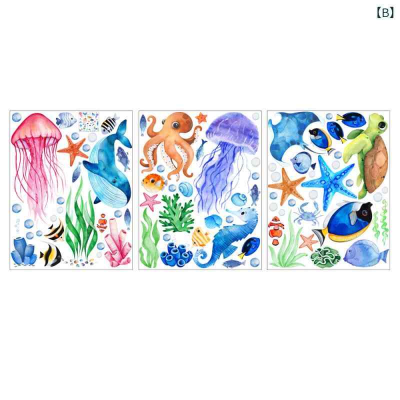 bloomelierのウォールステッカー 子供用 蓄光 夜光 海底世界 海の生き物 魚 クラゲ キャラクター 動物 防水 PVC シール 子供部屋 リビング 寝室 DIY インテリア 模様替え グリーン発光 ブルー発光｜アングル3