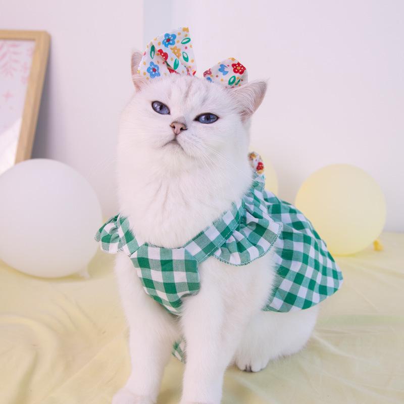 犬服 女の子用 クリスマス 秋冬 格子柄 チェック リボン 蝶ネクタイ 花柄 スカート ポリエステル かわいい おしゃれ お出かけ用 イベント 猫用 洋服