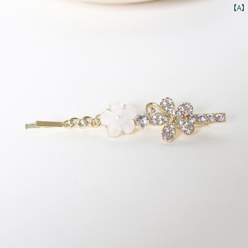 ヘアクリップ レディース ヘアアクセサリー 花モチーフ ラインストーン パール風 ...