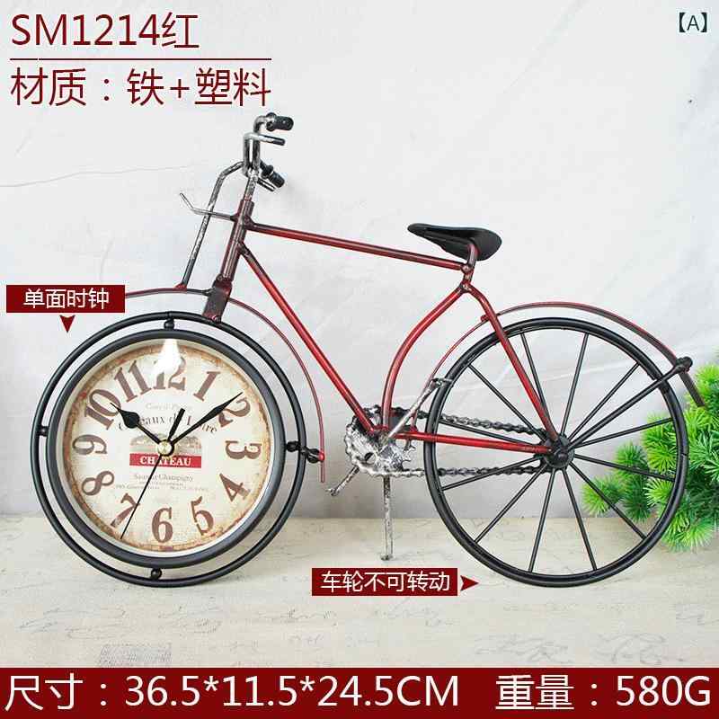 置き時計 デスク 卓上 アイアン 自転車型 おしゃれ クラシック レトロ メタル製 ハンドメイド ユニーク オフィス インテリア 装飾 レッド ゴールド [2]