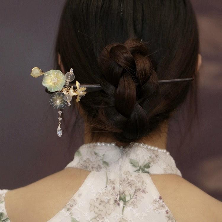・素材: 木製・スタイル: レトロ・カラー: 金色の蓮の葉・カテゴリ: ヘアアクセサリー