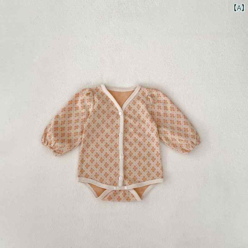 ロンパース 女の子 ベビー 幼児用 新生児 0歳 1歳 秋 長袖 Vネック 前開きボタン ...