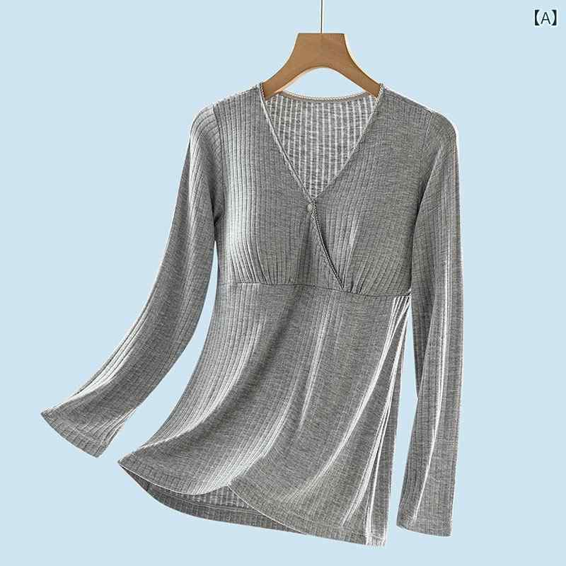 マタニティ レディース 授乳服 パジャマ ルームウェア 大きいサイズ 産後授乳 薄手 ストレッチ モダール素材 プルオーバー 長袖 シンプル カジュアル bloomelier-10215854 bloomelier サンプル画像2