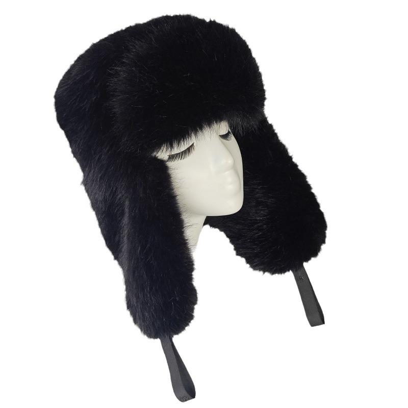 Knit Hat - トラッパーハット フライトキャップ レディース 秋冬 フェイクフォックスファー エコファー アクリル 防風 防寒 保温 厚手 耳あて付き かわいい カジュアル