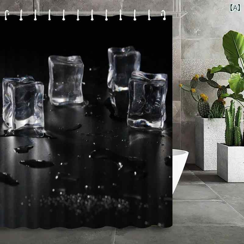 bloomelierのシャワーカーテン 氷の結晶柄 デジタルプリント 防水 ポリエステル 撥水加工 防カビ バスカーテン 浴室用 目隠し 間仕切り お風呂 ユニットバス｜アングル2