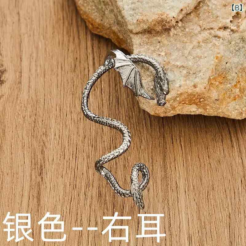 イヤーカフ レディース 龍 ドラゴン 巻きつき モチーフ パンク ゴシック レトロ ヴィンテージ ボヘミアン パーティー イベント 亜鉛合金 シルバー ゴールド ブラックの商品画像 3
