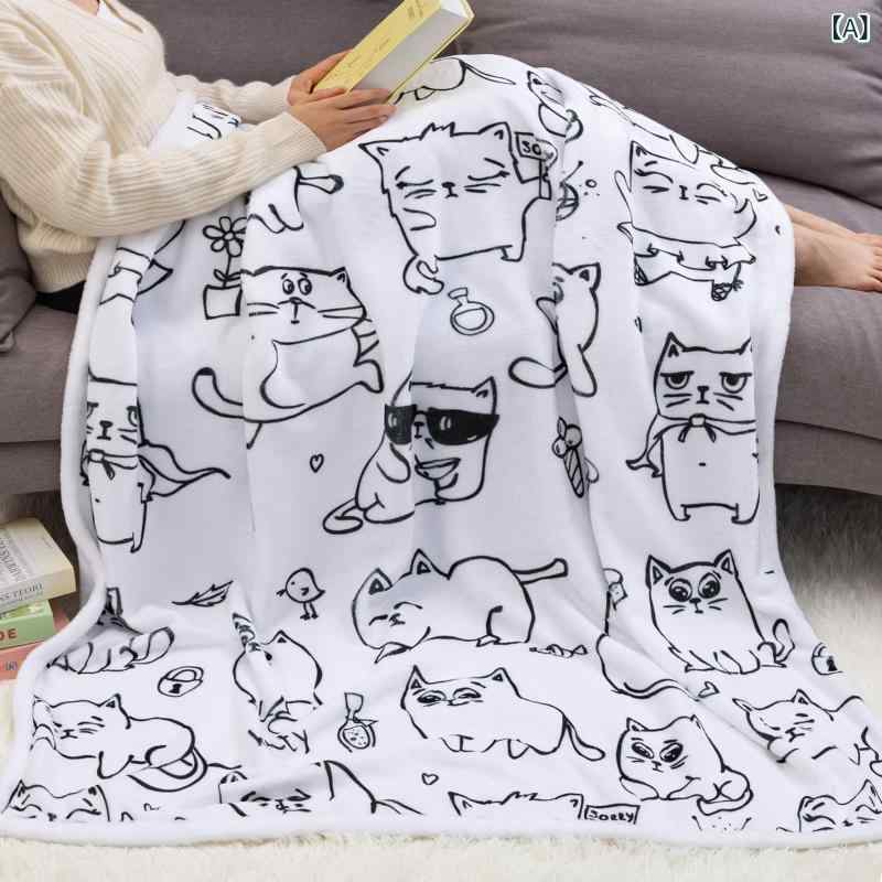 毛布 ブランケット 男女兼用 白猫柄 ねこ アニマル フランネル ポリエステル ふわふわ とろける 柔らか 肌触り 快適 あったか 暖かい 保温 通年 オールシーズン リビング 普段使い 北欧風 プレゼント ギフト [2]