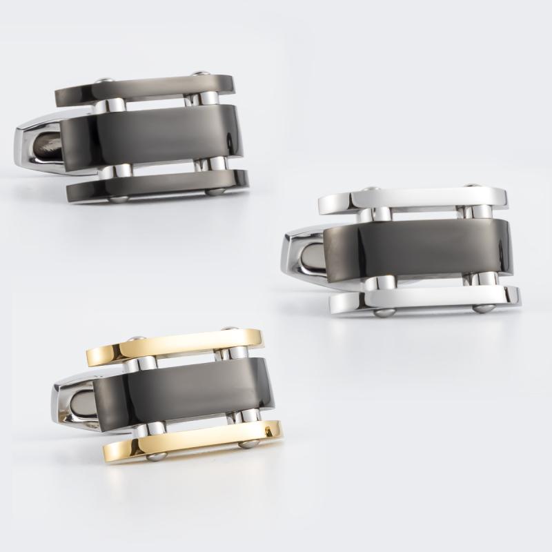 カフスボタン メンズ ステンレス製 電気メッキ加工 バイカラー ワイシャツ用 ビジネス フォーマル シンプル 高級感