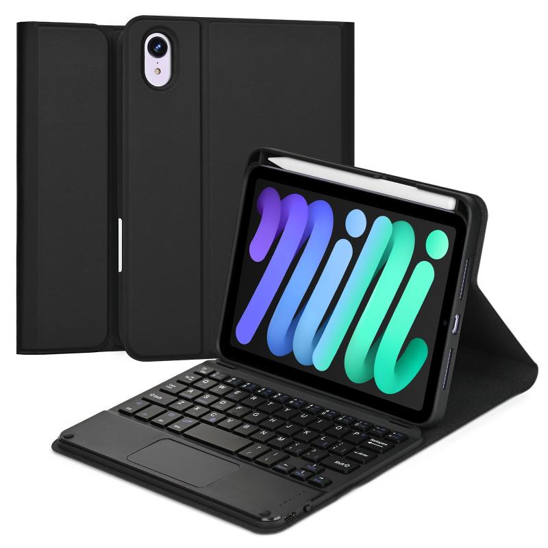 キーボードケース iPad mini第6世代 iPad mini第7世代 A17 Pro A2567 A2568 A2569 A2995 A2996 対応 分離式 脱着可能 bluetoothキーボード タッチパッド搭載 ペンホルダー 耐衝撃 全面保護・対応機種：iPad Mini6/Mini7 8.3インチ（221秋発売 iPad mini第6世代 モデル番号：A2567/A2568/A2569、224秋発売 iPad mini第7世代（A17 Pro）モデル番号：A2995/A2996）・互換性注意：iPad mini 1/2/3/4/5と互換性がありません・マグネット脱着式bluetoothキーボード付きケース（キーボード・カバー単独使用可能）・キーボード対応OS：Windows・Android・iOS（各種スマホ、タブレットで利用可能）・タッチパッド搭載（マウス代用可能、「Fn」と「Win」の同時押しでタッチパッド機能のON/OFF切り替え可能）・上側ペンホルダー搭載（apple pencilを充電しながら収納可能 タッチペンは付属しません）・素材・仕様：裏側 柔軟なハム3D素材（放熱・iPadの脱着が容易）／外側 PU素材（耐摩耗性・耐衝撃・全面保護）