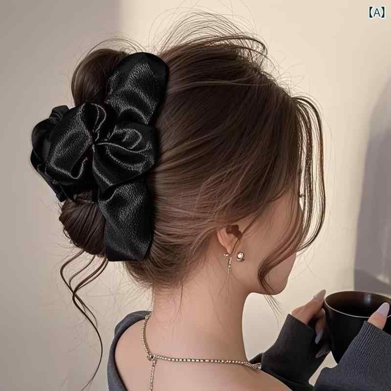 ヘアクリップ レディース サテン プリーツ 高級感 大きめ 髪留め 後頭部 まとめ髪 ...