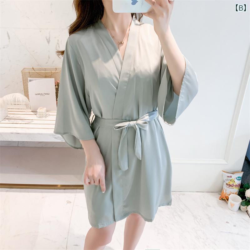 bloomelierのガウン レディース 女性用 大きいサイズ ビッグシルエット ゆったり リラックス ポリエステルサテン ルームウェア 部屋着 ナイトガウン バスローブ 羽織り ウェディング ブライダル セクシー カジュアル 単品｜アングル3
