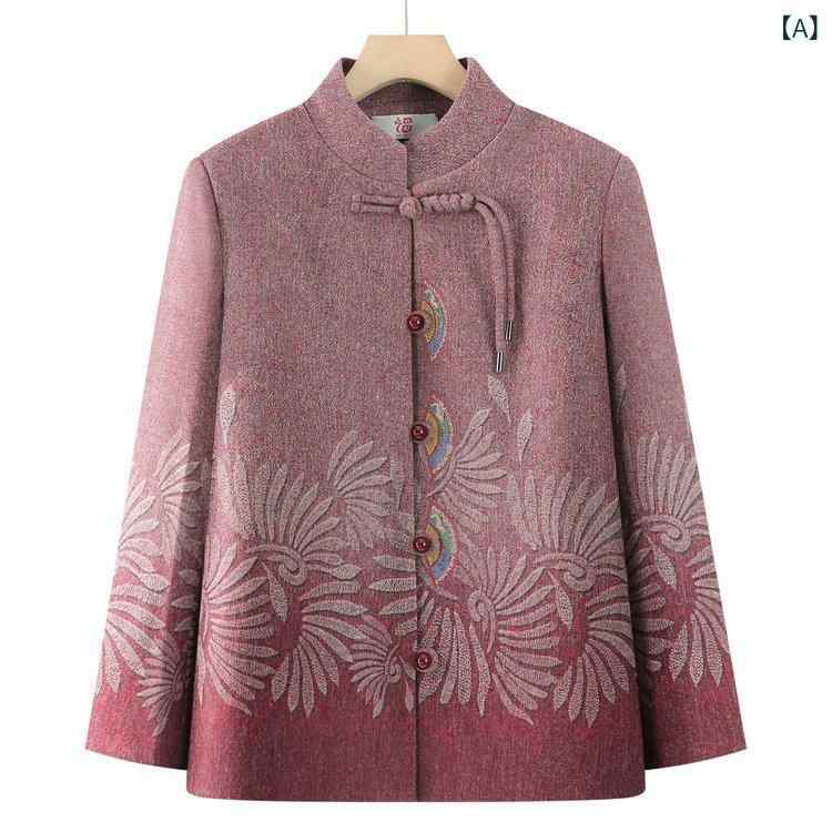 ジャケット レディース シニア 祖母 春夏 チャイナ服 立ち襟 スタンドカラー チャイナボタン 綿ポリエステル エスニック レトロ 花柄 ポケット付き 羽織り 上品 お出かけ bloomelier-10179209 bloomelier サンプル画像2