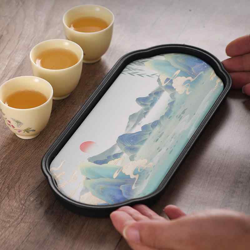 茶器 チャイナモダンスタイル 樹脂製 吸水茶盤 ミニサイズ 一人用 茶道具 ティーマット 壺承 乾泡トレー 和モダン レトロデザイン
