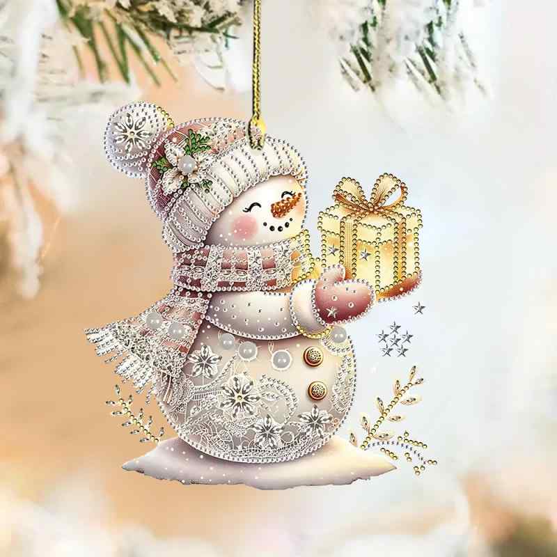 キーホルダー バッグチャーム アクリル クリスマス 雪だるま クリスタル ジルコニアアート キラキラ かわいい 車用 鍵用 デコレーション 飾り
