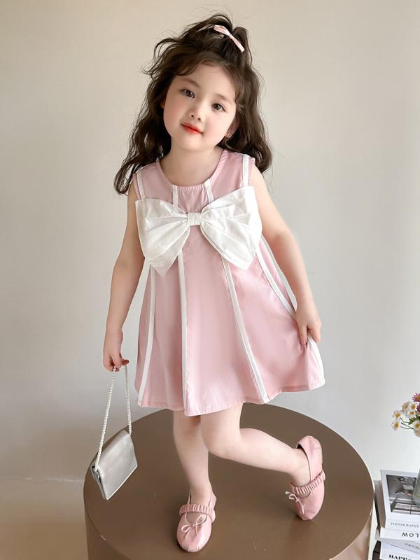 ・カテゴリ: キッズワンピース・スタイル: プリンセス・主な素材: 綿80%・安全レベル: B・対象性別: 女の子・対象年齢: 3～8歳・対象身長: 90cm、100cm、110cm、120cm、130cm、140cm・柄: 無地・生地加工: 柔軟加工・おすすめ着用季節: 夏・袖丈: ノースリーブ・スカートスタイル: プリンセスライン・裏地素材: 綿80%・デザイン要素: リボン・カラー展開: ライトイエロー、フェアリーピンク
