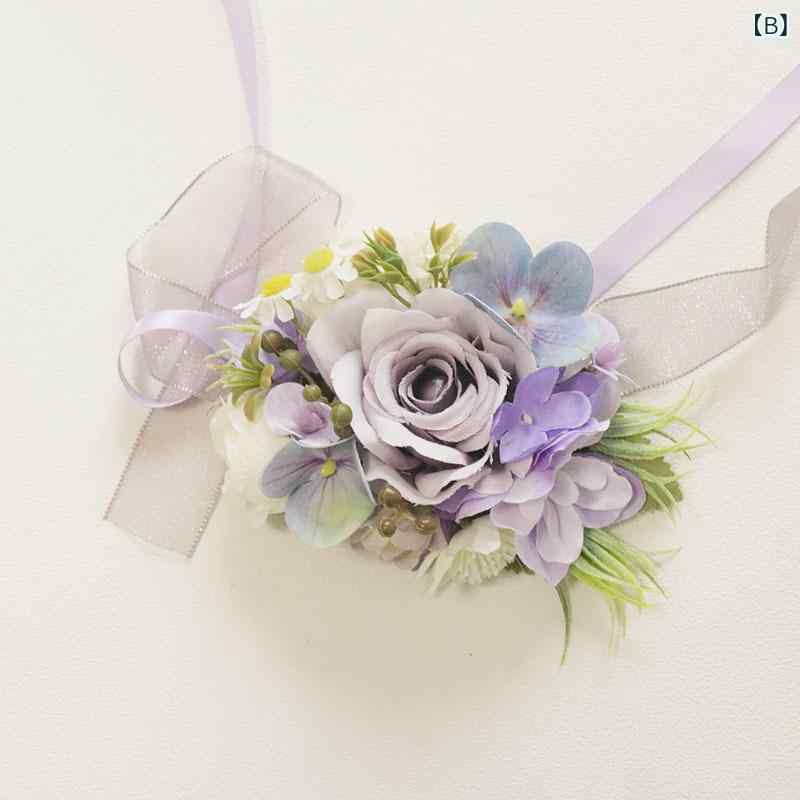 造花 コサージュ リストブーケ 結婚式 披露宴 パーティー フォーマル 式典 ゲスト 入学式 卒業式 ブローチ リストレット 紫 パープル アーティフィシャルフラワー 華やか エレガント 3