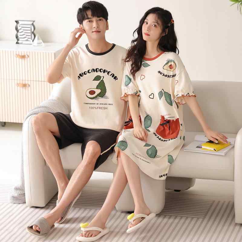 乐天商城 - パジャマ 男女兼用 半袖 ショートパンツ ナイトドレス 綿 薄手 クルーネック キャラクター かわいい 夏 ルームウェア 部屋着 涼しい 快適 接触冷感 通気性 伸縮性 カジュアル