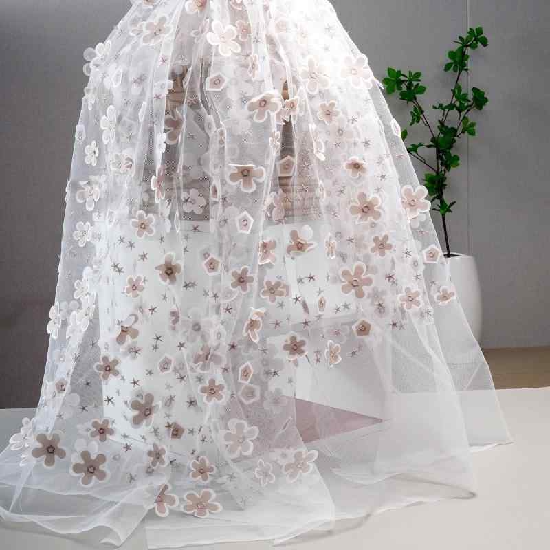 生地 レディース レーザー加工 立体刺繍 星柄 花柄 植物モチーフ 二重レース生地 ポリエステル素材 夏物 ファッション ウェディングドレス ルームウェア 舞台衣装 テーブルクロス