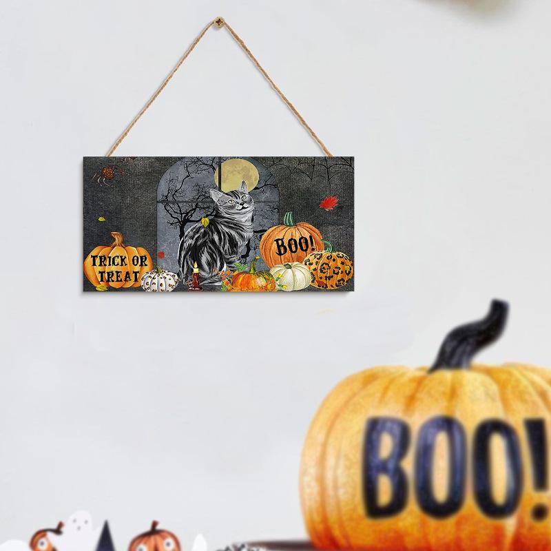 Craft - 門牌 ハロウィン 黄楊木製 長方形 デコレーションプレート ウォールデコ 置物 インテリア おしゃれ クリエイティブ モダン シンプル スタイリッシュ デザイン