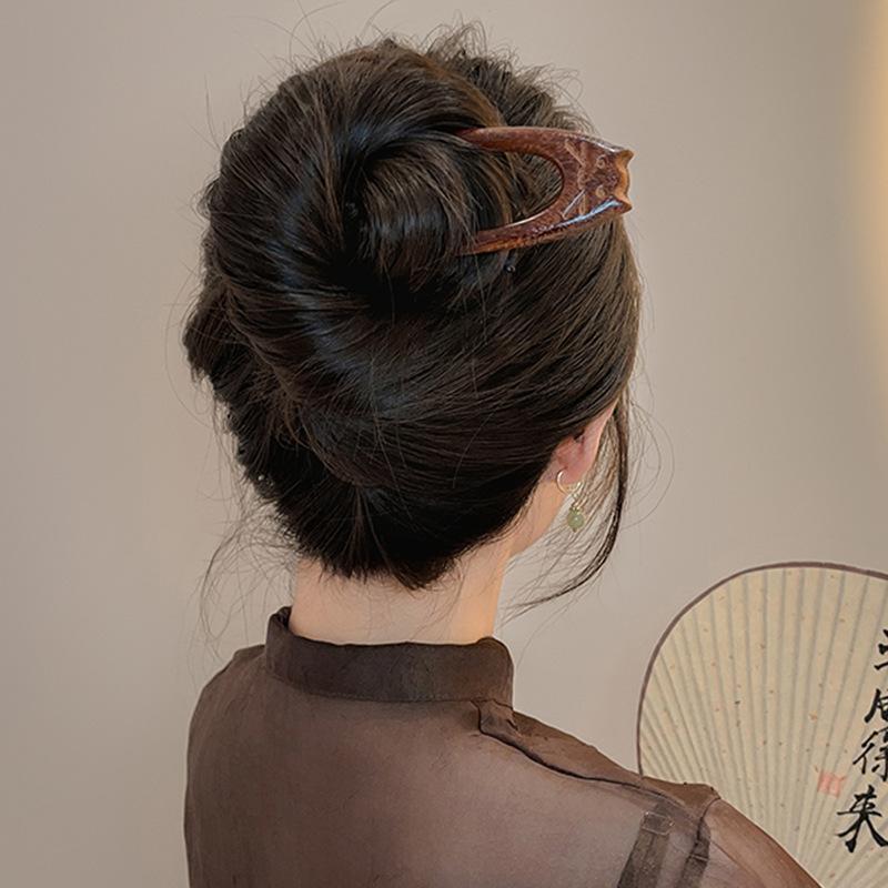 Other - かんざし かわいい 猫 U字型 金糸檀木 中国風 古風 髪飾り ヘアアクセサリー 簡単 まとめ髪 漢服 浴衣 着物 大人向け レトロ 木製 夏