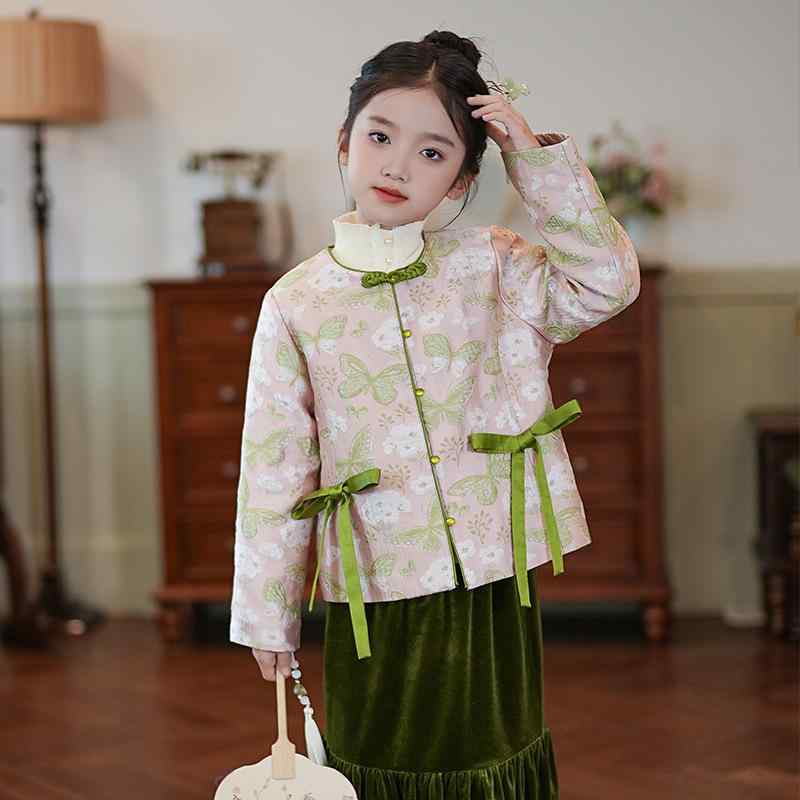 Rakuten - セットアップ キッズ 女の子 漢服風 チャイニーズスタイル レトロ エレガント 上品 古典柄 スカート 長袖 綿 コットン 秋冬 発表会 お呼ばれ 七五三 入園式
