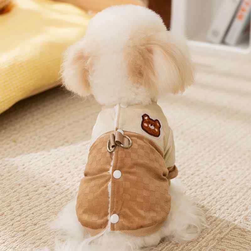 犬服 中小型犬用 トイプードル ビションフリーゼ 秋冬 防寒 あったか チェック柄 切り替え リード穴付き 二足 コットン フリース ベスト ブラウン