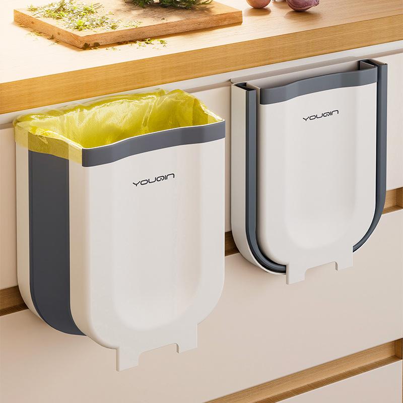Square Shape - ダストボックス 折りたたみ式 壁掛け キッチン シンク下 リビング 洗面所 生ごみ処理 プラスチック製 コンパクト スリム 省スペース 蓋なし 家庭用