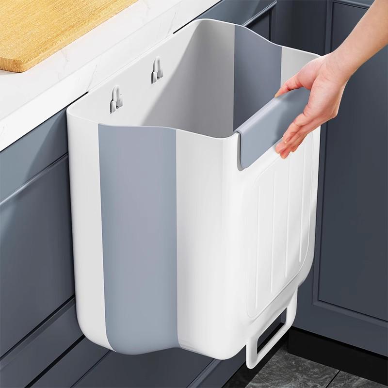 ゴミ箱 キッチン 家庭用 折りたたみ 壁掛け 吊り下げ 扉 シンク周り 生ごみ 分別 ダストボックス プラスチック製 省スペース 洗面所 トイレ 収納 7L 大容量 クリームホワイト グレージュ