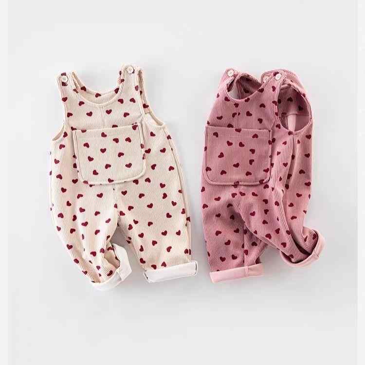 嬰兒 - パンツ 女の子 ベビー キッズ サロペット オーバーオール コーデュロイ コットン 裏起毛 あったか 長ズボン 普段使い カジュアルスタイル ゆったり 快適 秋冬 お出かけ ボトムス アプリコット ピンク系 かわいい 子供服