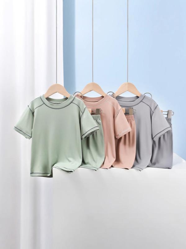 ・性別: ユニセックス・対象年齢: 3〜8歳、身長100〜140cm・ネックライン: クルーネック・加工: 柔らか加工・厚さ: 一般・柄: 無地・スタイル: セットアップ、親子コーデ・主な素材: モダール・機能: 吸湿速乾・カラー展開: ブルー、グリーン、アプリコット、グレー、カーキ・サイズ展開: 95-105cm、105-115cm、115-125cm、125-135cm、135-145cm、145-155cm、155-165cm・カテゴリ: キッズインナーウェア