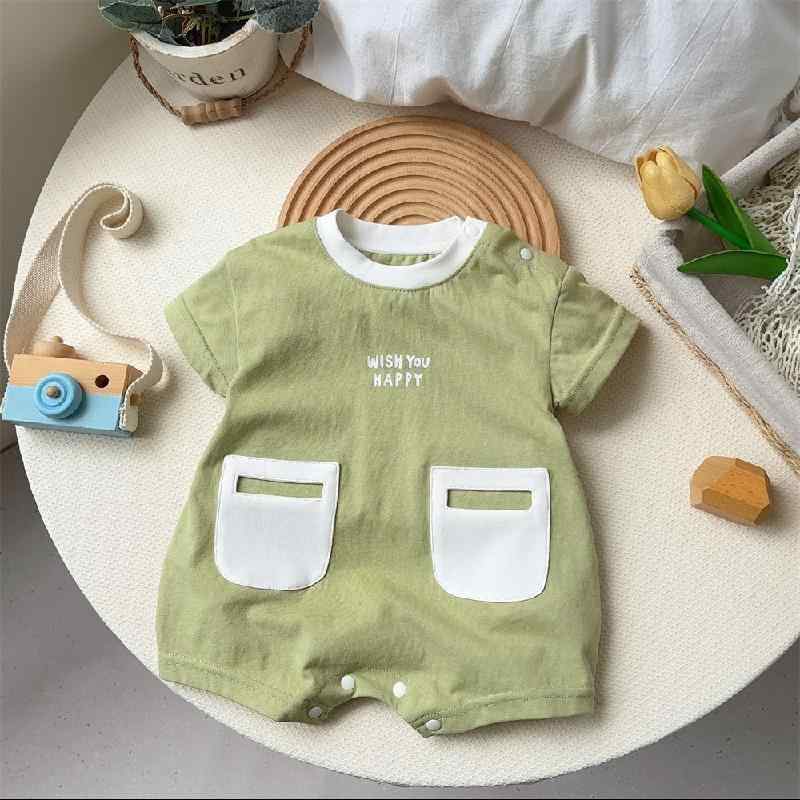 ロンパース ベビー 新生児 男の子 女の子 男女兼用 半袖 カバーオール かわいい 快適 薄手 綿 コットン お出かけ 普段使い 部屋着 春夏 グリーン アイボリー