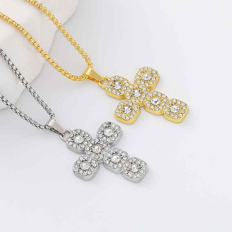 Beads - ネックレス メンズ レディース サージカルステンレス製 十字架 フルジルコニア ペンダント スタイリッシュ かっこいい 存在感 きらめく おしゃれ ファッション アクセサリー ゴールド シルバー 男性用 女性用 首飾り