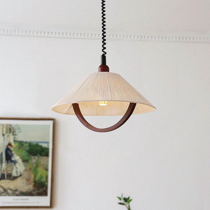 ・スタイル: レトロ・タイプ: 吊り下げ照明・光源タイプ: LED・調節可能高さ: 15～20cm・電圧: 220V・ライトカラー: 麻紐編み込み昇降式暖色, 麻紐編み込み昇降式三色・照射面積: 5～10平方メートル・ヘッド数: シングル・適用シーン: 家庭用・シェード素材: 布製・適用スペース: 寝室、書斎