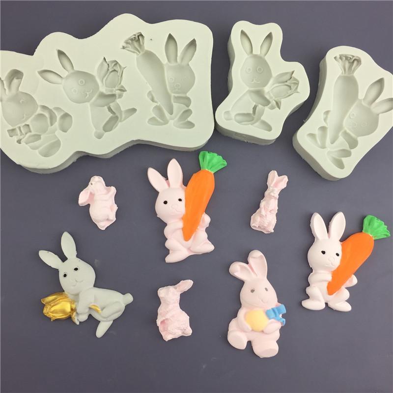 ・カテゴリ: チョコレートモールド・形状: 不規則形・素材: 食品グレードシリコン・種類: 小ウサギとニンジン3種、バラを持つ小ウサギ、ニンジンを持つ小ウサギ、小ウサギ型3種・用途: ベーキングモールド、ケーキモールド