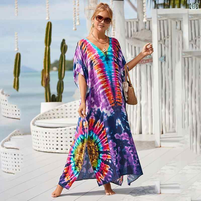 水着 レディース 再生繊維 ビーチカバーアップ ロングガウン マキシ丈ワンピース リゾートドレス 体型カバー 夏 海 プール 旅行 3