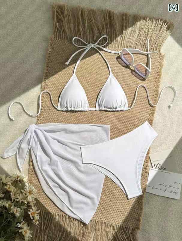 bloomelierの水着 レディース セパレート ビキニ 3点セット 無地 セクシー 欧米 体型カバー パレオ付き ショートパンツ付き ビーチ プール リゾート 旅行 夏 速乾素材｜アングル2