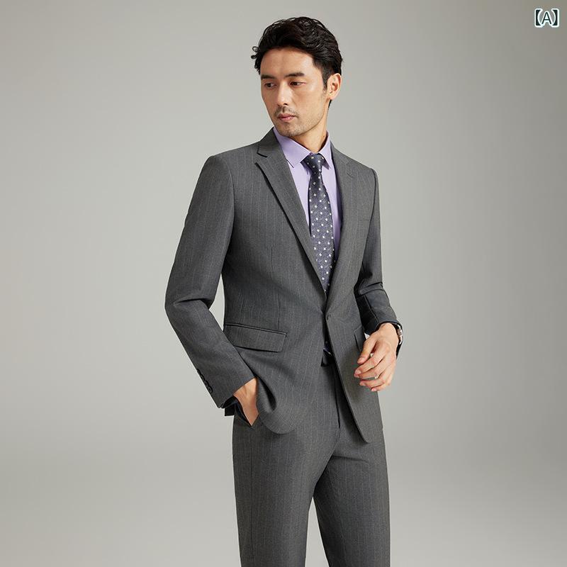 スーツ メンズ 春 イギリス風 ストライプ柄 スリーピース セットアップ ビジネス フォーマル カジュアル 結婚式 新郎 礼服 2